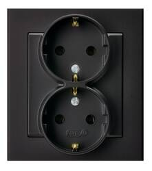 Gniazdo podwójne z uziemieniem schuko kompletne z ramką Ospel Sonata Czarny Metalik