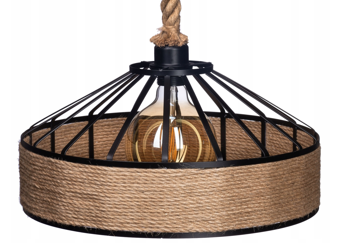 Lampa wisząca Boho metalowa z liną jutową 30cm