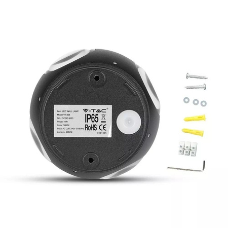 Kinkiet Ścienny V-TAC 4W LED Czarny Okrągły IP65 VT-834 4000K 440lm