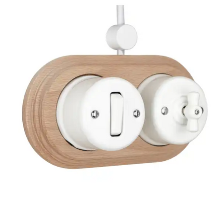 Włącznik ceramiczny podwójny schodowy biały natynkowy