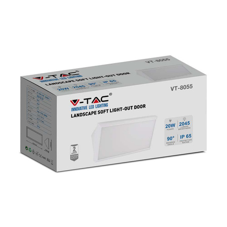 Oprawa Ścienna V-TAC 20W LED Ukośna Biała IP65 VT-8055 3000K 2045lm