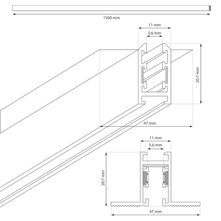 Szyna podtynk magnetic track 5mm 150cm