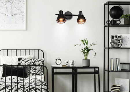 Lampa ścienna/sufitowa czarna klosz miedziany 2xE14 40W Neria 