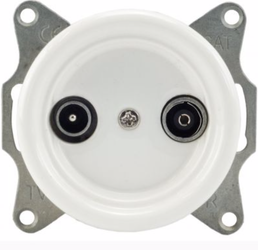 Gniazdo ceramiczne podtynkowe TV+R białe retro