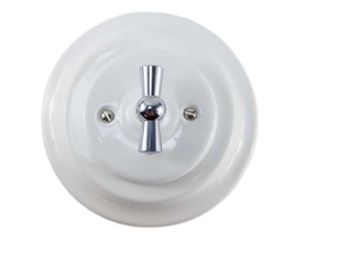 Włącznik ceramiczny obrotowy podtynkowy świecznikowy biały ze srebrnym pokrętłem