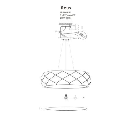 Light prestige Reus wisząca biała LP-8069/1P WH