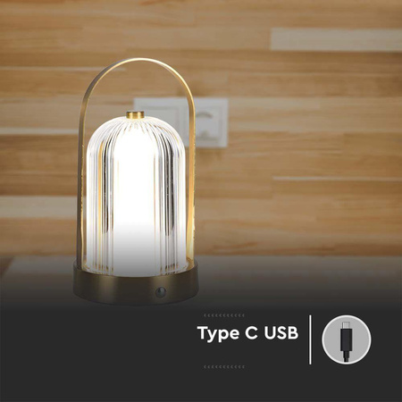 Lampka Biurkowa Nocna V-TAC 1W LED 22cm Ładowanie USB Ściemnianie Złota 