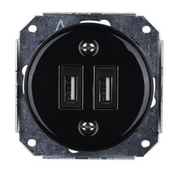 Gniazdo ceramiczne podtynkowe 2 x USB czarne retro bez ramki