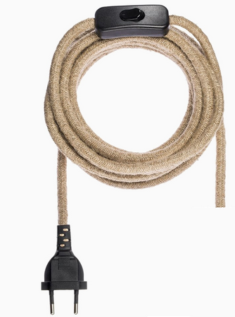 Przewód w oplocie z włącznikiem juta naturalna 2m