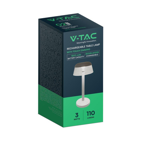 Lampka Biurkowa Nocna V-TAC 3W LED 28cm Ładowanie USB Ściemnianie Biała 