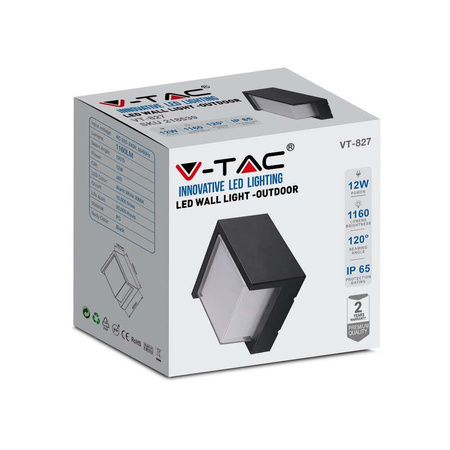 Oprawa Ścienna V-TAC 12W LED IP65 Czarny Kwadrat VT-827 3000K 1160lm
