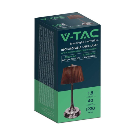 Lampka Biurkowa Nocna V-TAC 1,5W LED 28cm Ładowanie USB Ściemnianie Brąz 