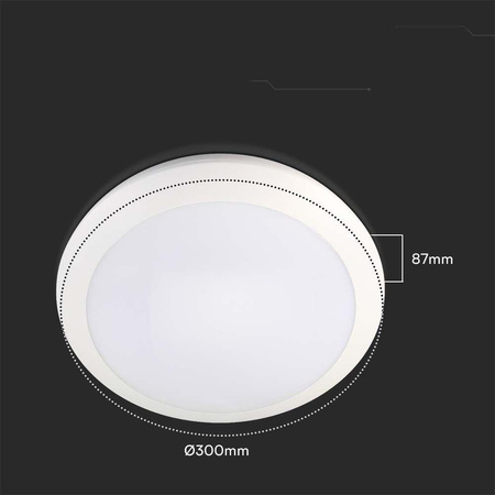 Plafon V-TAC 20W LED Okrągły IP44 Czujnik Ruchu Mikrofalowy IK10 30cm Biały VT-8222 3000K-4000K-6000K 1800lm 5 Lat Gwarancji