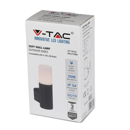 Oprawa Ogrodowa V-TAC GU10 Kinkiet Okrągły Aluminium Czarny 121x80x250mm IP54 VT-7616 3 Lata Gwarancji