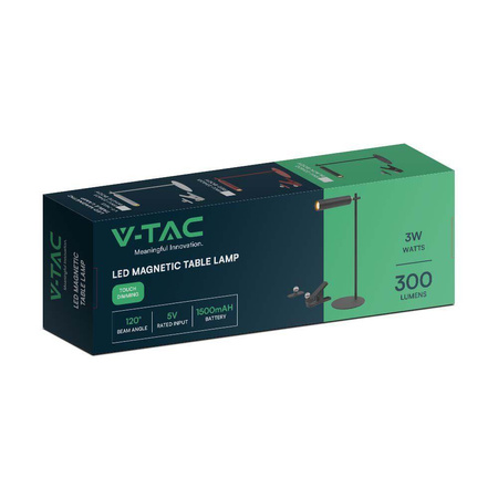 Lampka Biurkowa V-TAC 4w1 37cm Kinkiet Klips Latarka 3W LED Czarna 
