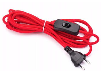 Przewód w oplocie dekoracyjnym 2,5m z włącznikiem czerwony