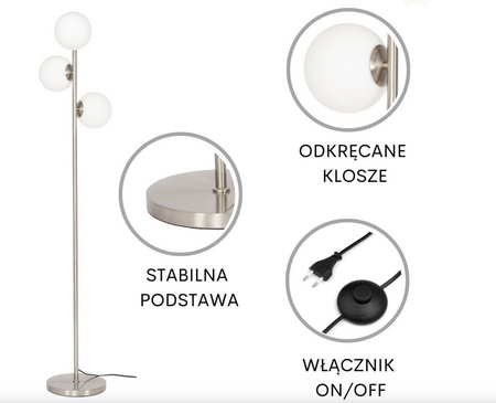 Lampa stojąca podłogowa silver białe kule  3xE27 MILANO