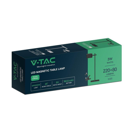 Lampka Biurkowa V-TAC 4w1 35cm Kinkiet Klips Latarka 3W LED CCT Czarna 