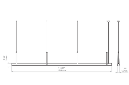Kluś Lampa wisząca LED Tulip TU BEAM ZW L=2811mm, mikropryzma liniowa, 64W, 3000K, DALI, SREBRNY
