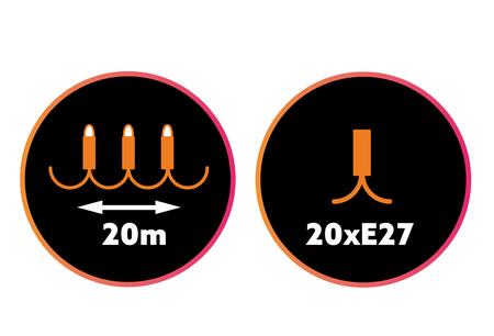 Girlanda ogrodowa oprawa 20m łańcuch 20 gniazd E27 IP44