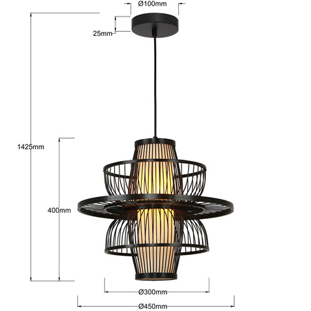 Rattanowa lampa wisząca Astra czarna 1xE27 Boho