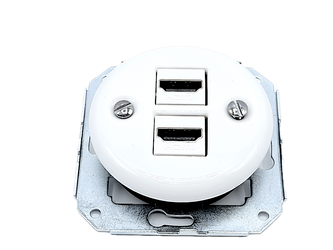 Gniazdo ceramiczne podtynkowe 2 x HDMI białe retro bez ramki