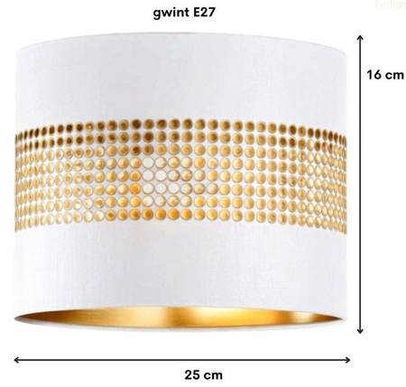Abażur walec Oro Deluxe biało złoty 25cm E27