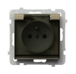 Gniazdo bryzgoszczelne z uziemieniem IP-44 wieczko przezroczyste Ospel Sonata Szampański Złoty