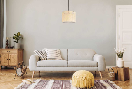 Lampa wisząca abażur rattanowy mały walec