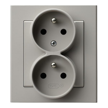 Ospel Sonata Kaszmir Gniazdo podwójne z uziemieniem z funkcją niezamienności faz, kompletne z ramką GP-2RC/82