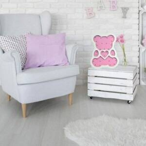 Lampa dekoracyjna drewniana Led MIŚ Różowy na baterie
