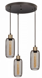 Lampa sufitowa plafon czarna 3 klosze z metalowej siatki