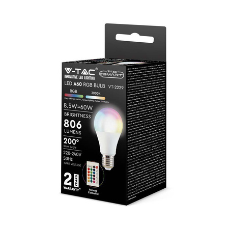 Żarówka LED V-TAC 8,5W E27 A60 Pilot VT-2229-N-1 RGB+4000K 806lm