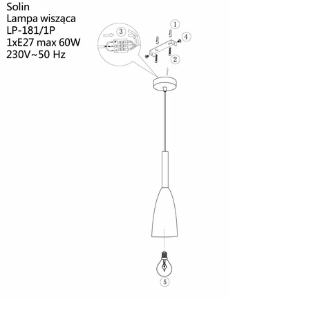 Solin lampa wisząca czarna LP-181/1P BK