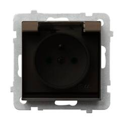 Gniazdo bryzgoszczelne z uziemieniem IP-44 z przesłonami torów prądowych wieczko przezroczyste Ospel Sonata Czekoladowy Metalik