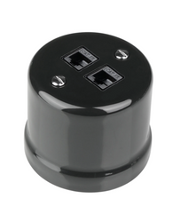 Gniazdo ceramiczne natynkowe 2xRJ45 komputerowe czarne