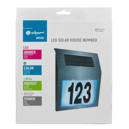 Lampa solarna z numerem budynku IP44 srebrna