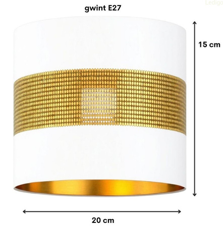 Abażur walec Oro Deluxe biało złoty 20cm E27