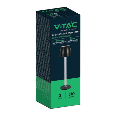 Lampka Biurkowa Nocna V-TAC 3W LED Ładowanie Ściemnianie Czarna 