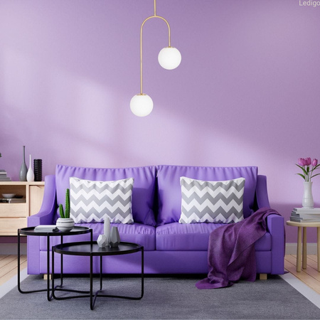 Lampa wisząca złota Milano Arco podwójna mleczne kule 2xE14