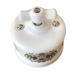 Włącznik ceramiczny obrotowy natynkowy pojedynczy biały ze zdobieniem FOLK