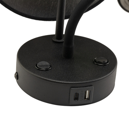 Kinkiet MAJA Black USB+E27