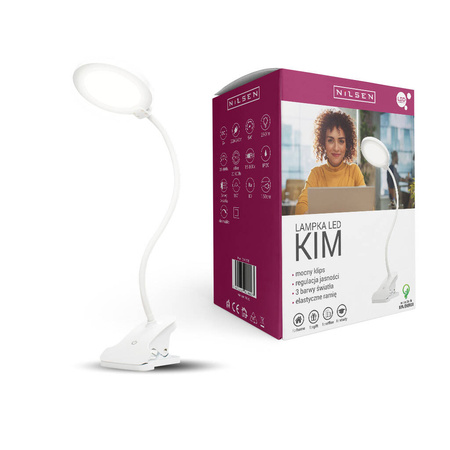 Lampka LED Kim z klipsem Biała
