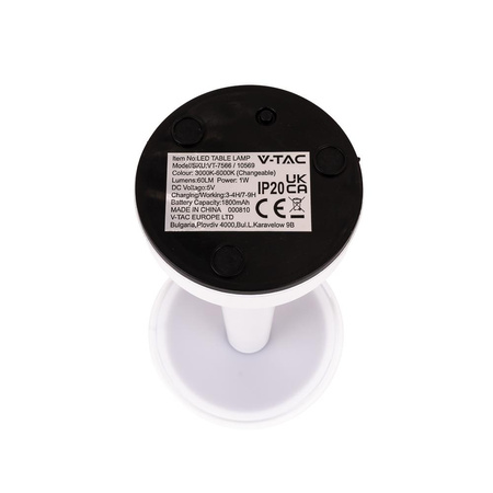 Lampka Biurkowa Nocna V-TAC 2W LED 23cm Ładowanie USB CCT Ściemnianie Biała 