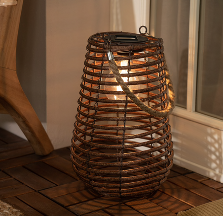 Rattanowa brązowa Latarenka LED Lampka solarna 30cm Lampion