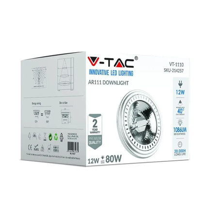 Żarówka LED V-TAC AR111 15W G53 12V 40st COB VT-1110 3000K 1085lm