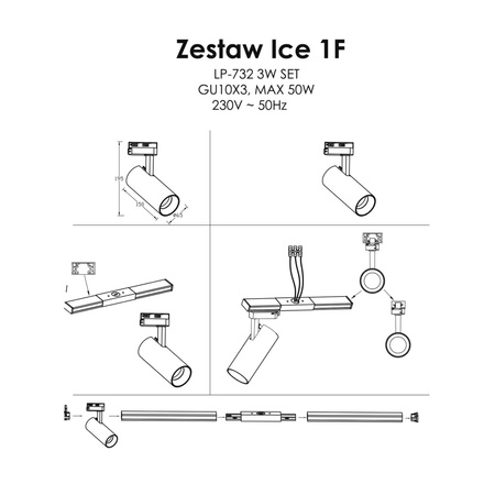 Ice SET 1F szynoprzewód czarny LP-732 3W BK SET