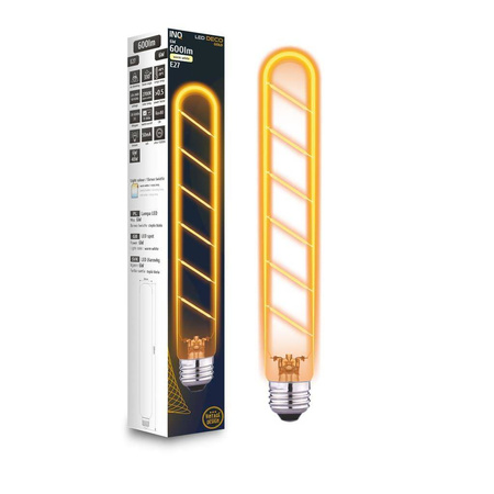 Żarówka LED filament  amber  T30 tubka E27  6W 2700K długa