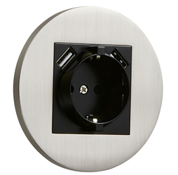 Gniazdo Schuko + 2xUSB podtynkowe okrągłe metalowe TOGGLICA ROUND nikiel szczotkowany