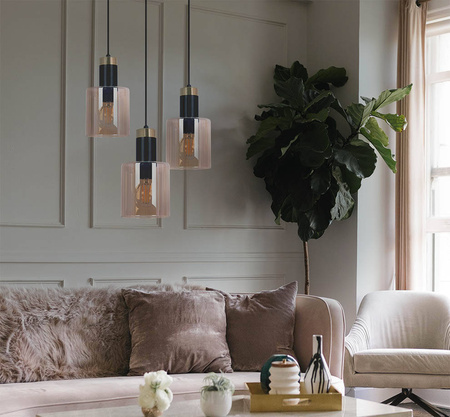 Lampa wisząca, złota dekoracja i miodowy klosz K-5257 z serii ALTO